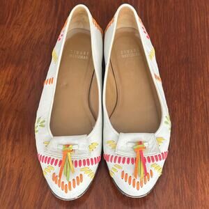 Vintage 80s 37.5 STUART WEITZMAN Multicolor White Western Woven Leather Loafers